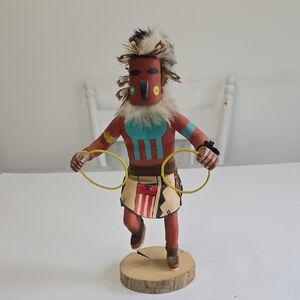 Vintage Hoop Dancer Warrior Kachina Navajo Doll Hopi Handmade Wood 12" Signed